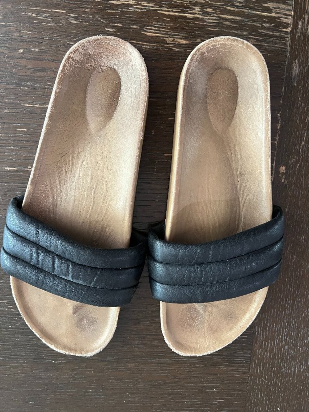 Beatrice Valenzuela Black Leather Slide Sandals Size 9